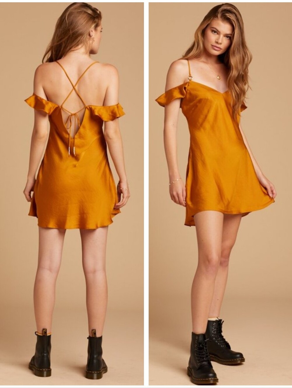 NWT Free People What I Want Mini Gold Dress Boho, Sz M